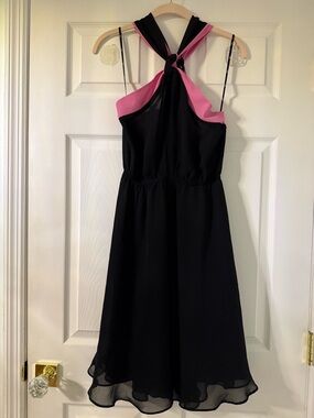 Forever21 Black & Pink Halter Tie Cocktail Dress